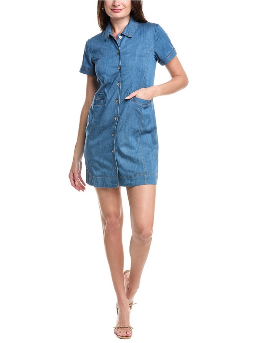 CAbi Casual Blue Short-Sleeve Shirt Dress